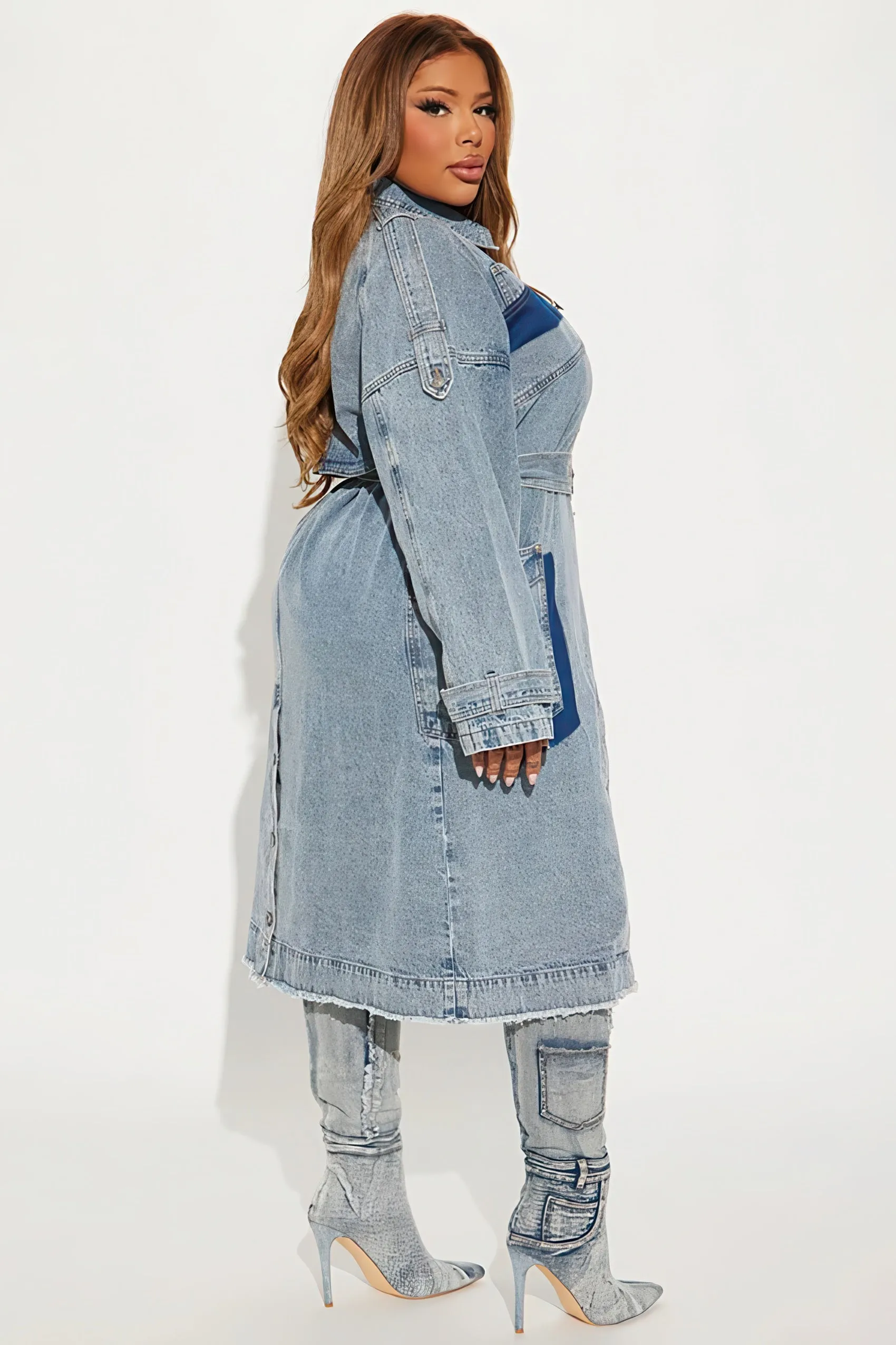 2024 Fall/Winter Women's Long Denim Trench Coat with Belt