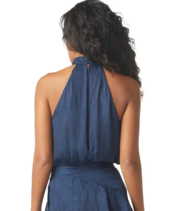 ANKA Sleeveless Blouse in Cerulean Jacquard Dot