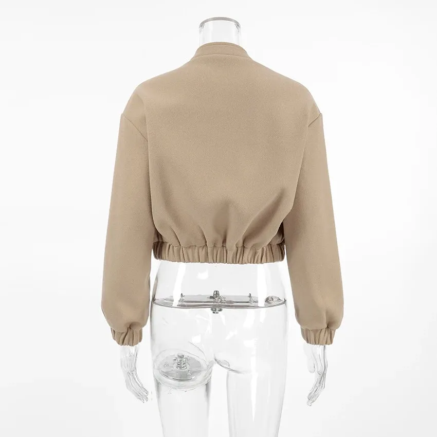 Autumn Winter Ladies Jacket Khaki Baseball Outerwear Coats