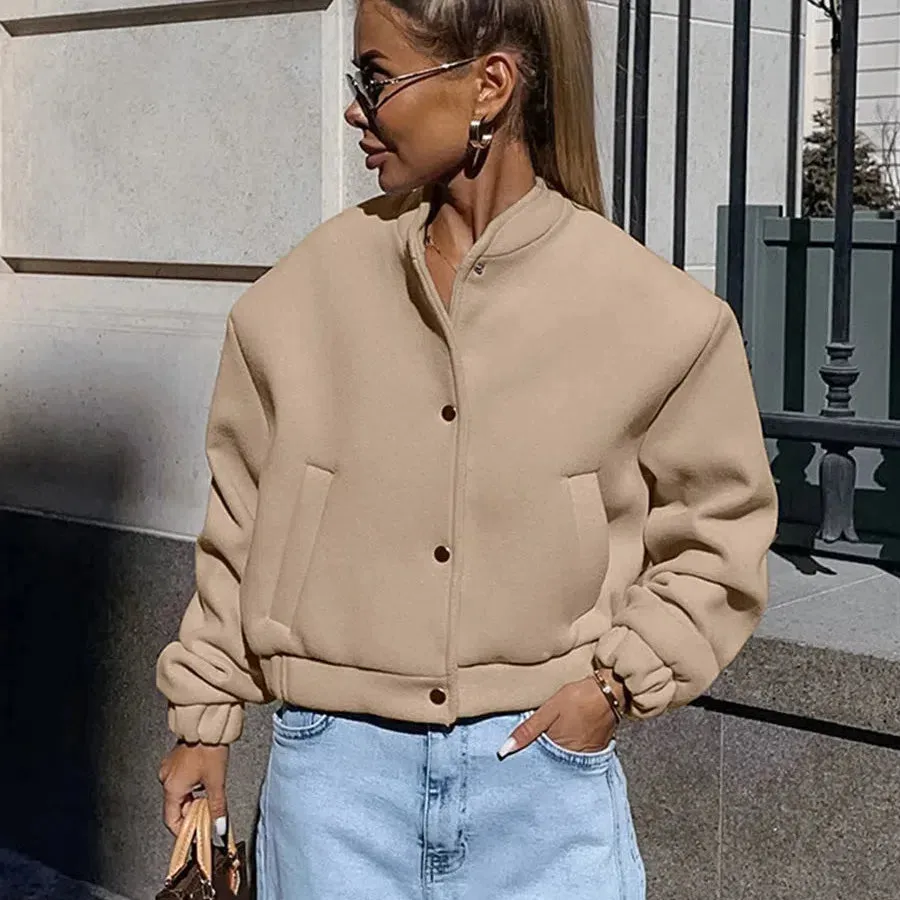Autumn Winter Ladies Jacket Khaki Baseball Outerwear Coats