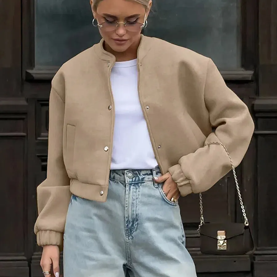 Autumn Winter Ladies Jacket Khaki Baseball Outerwear Coats