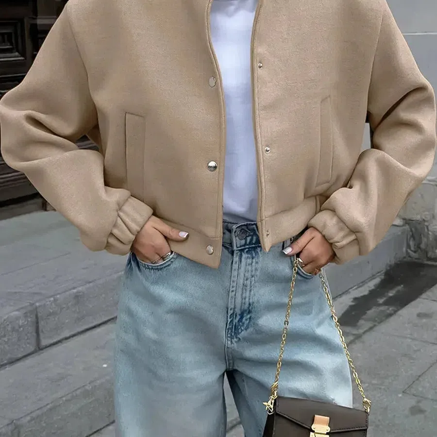 Autumn Winter Ladies Jacket Khaki Baseball Outerwear Coats