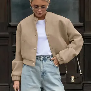 Autumn Winter Ladies Jacket Khaki Baseball Outerwear Coats