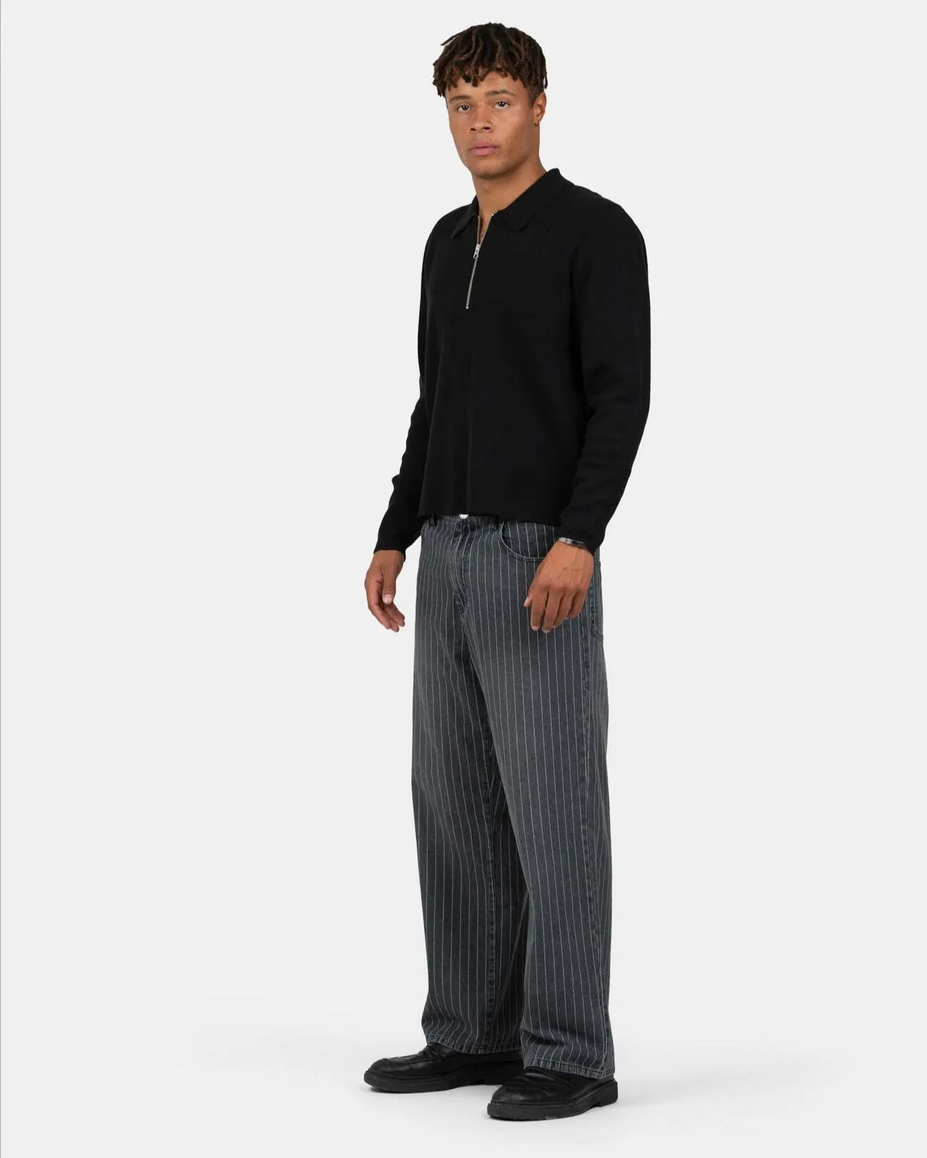 Baggy Denim Jeans Washed Pinstripe