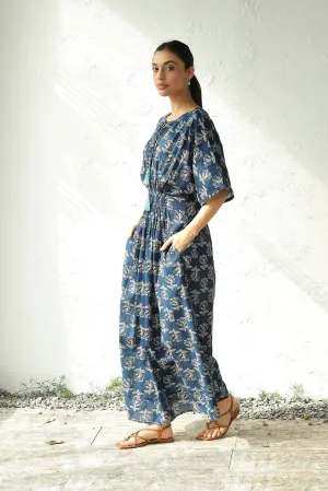 Blue Cotton Side Slit Dress