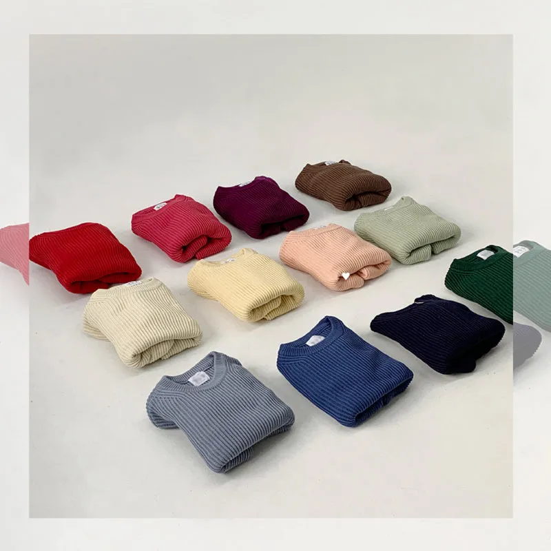 Candy Color Striped Loose Solid Color Pullover Sweater