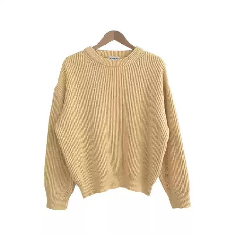 Candy Color Striped Loose Solid Color Pullover Sweater
