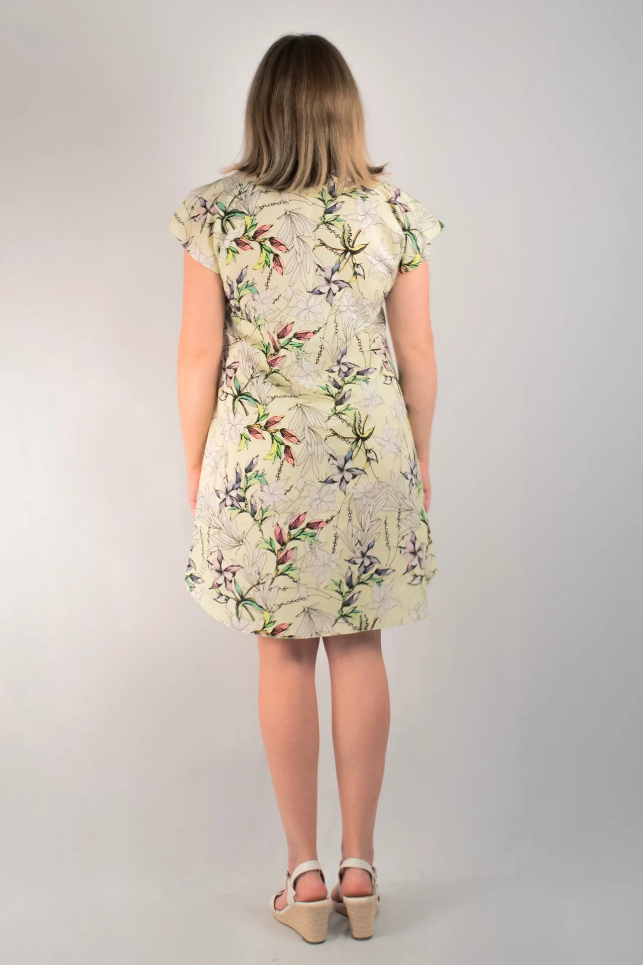 Citrus Print Linen/Silk Short Sleeve Dress