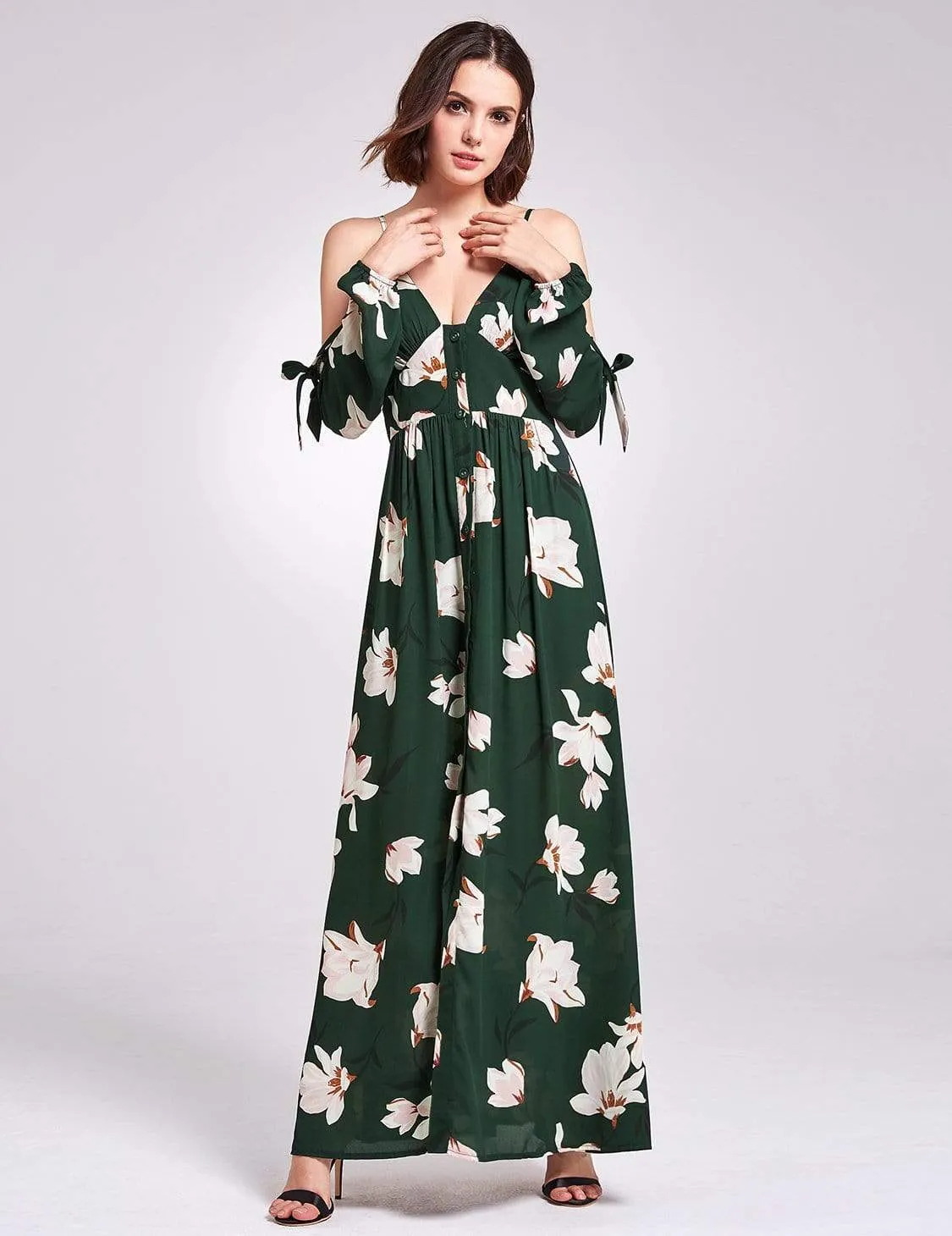 Cold Shoulder Floral Print Maxi Dress