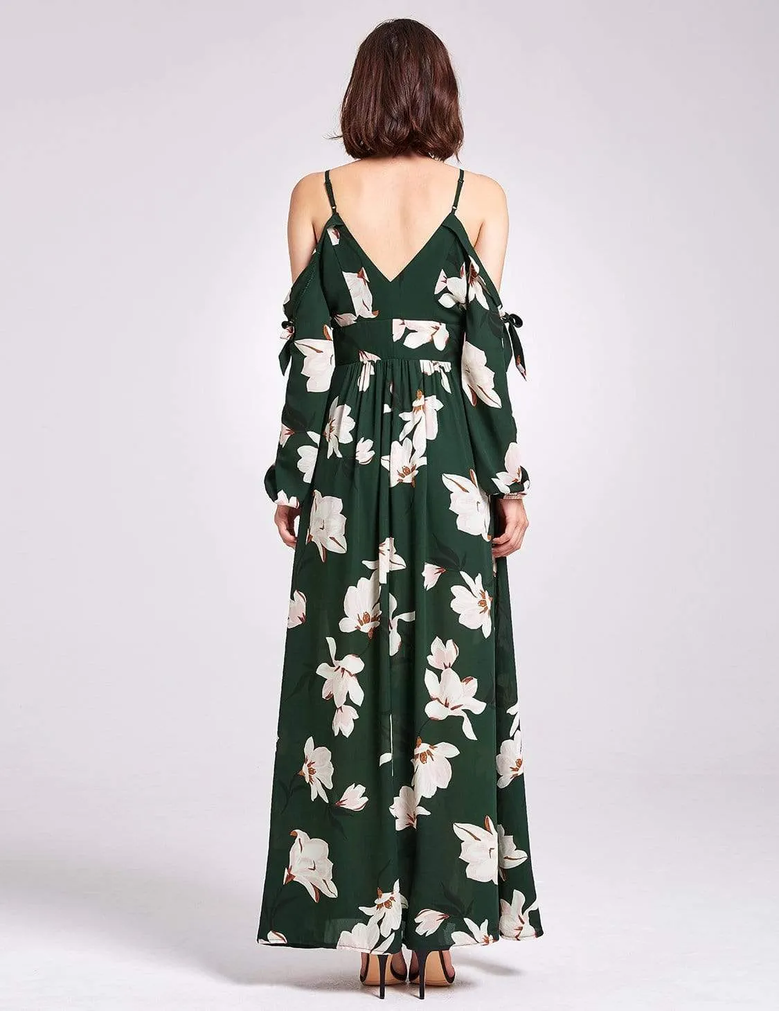 Cold Shoulder Floral Print Maxi Dress