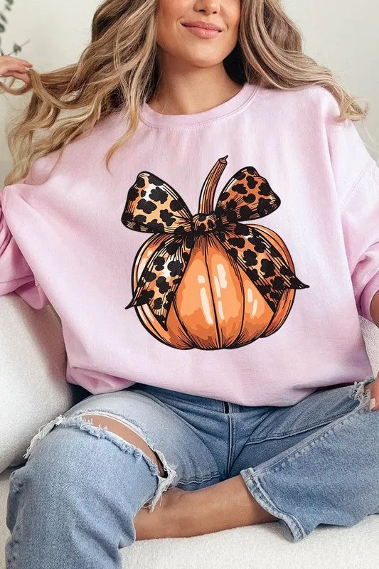 COLOR BEAR Coquette Bow Pumpkin Graphic Fleece Sweatshirts