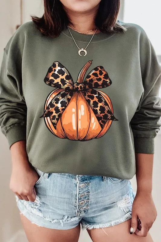 COLOR BEAR Coquette Bow Pumpkin Graphic Fleece Sweatshirts