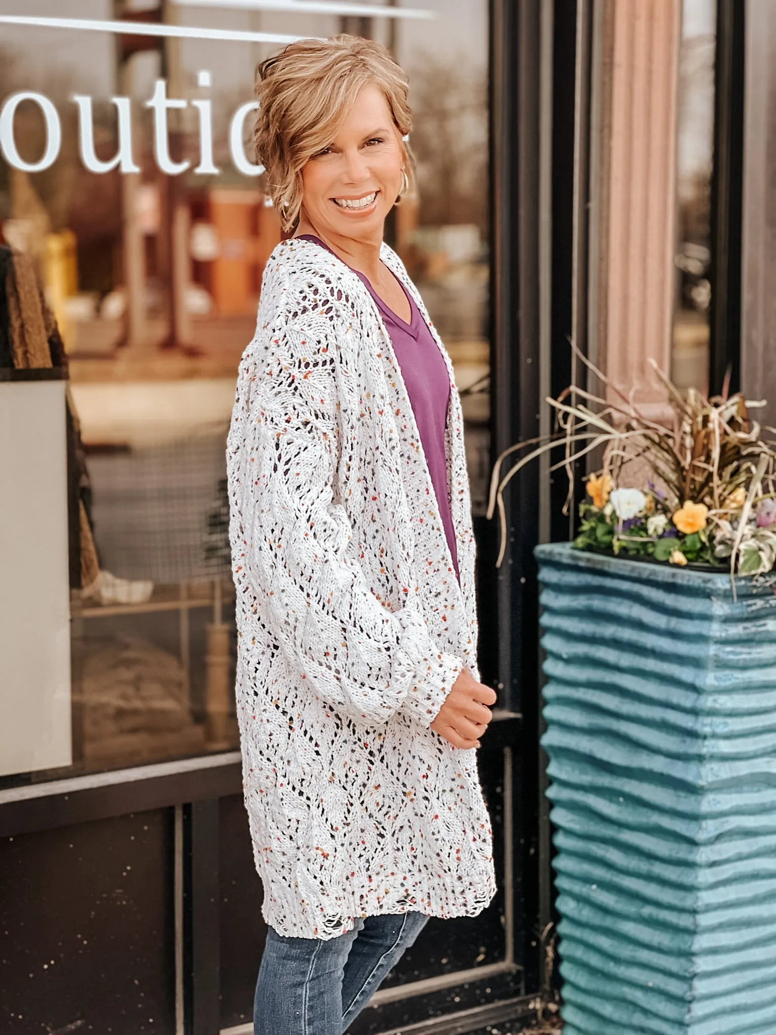 Destructed Speckled Cardigan