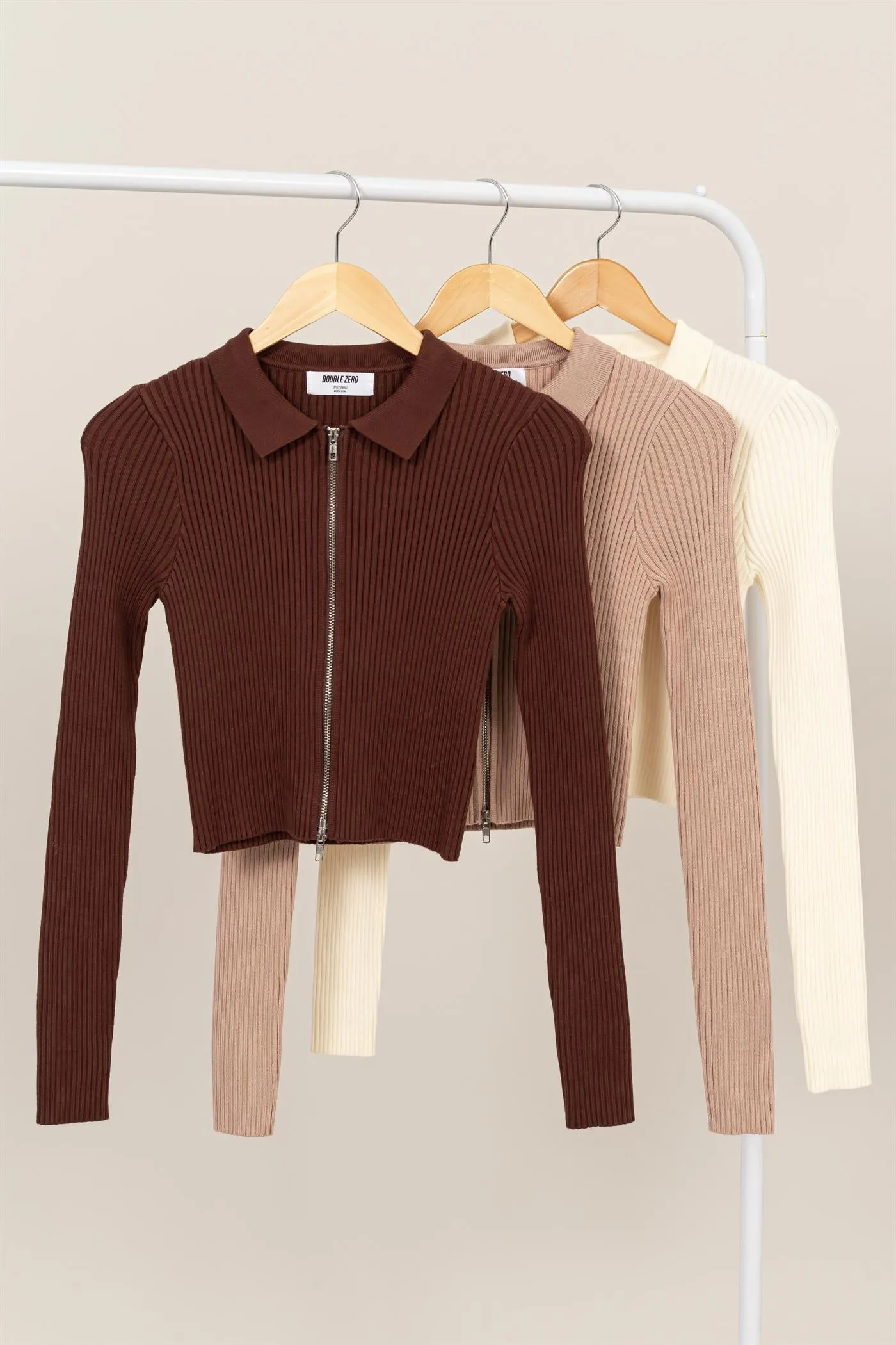 DZ24E923-FLAWLESS LOOK RIBBED DOUBLE ZIP TOP