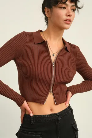 DZ24E923-FLAWLESS LOOK RIBBED DOUBLE ZIP TOP