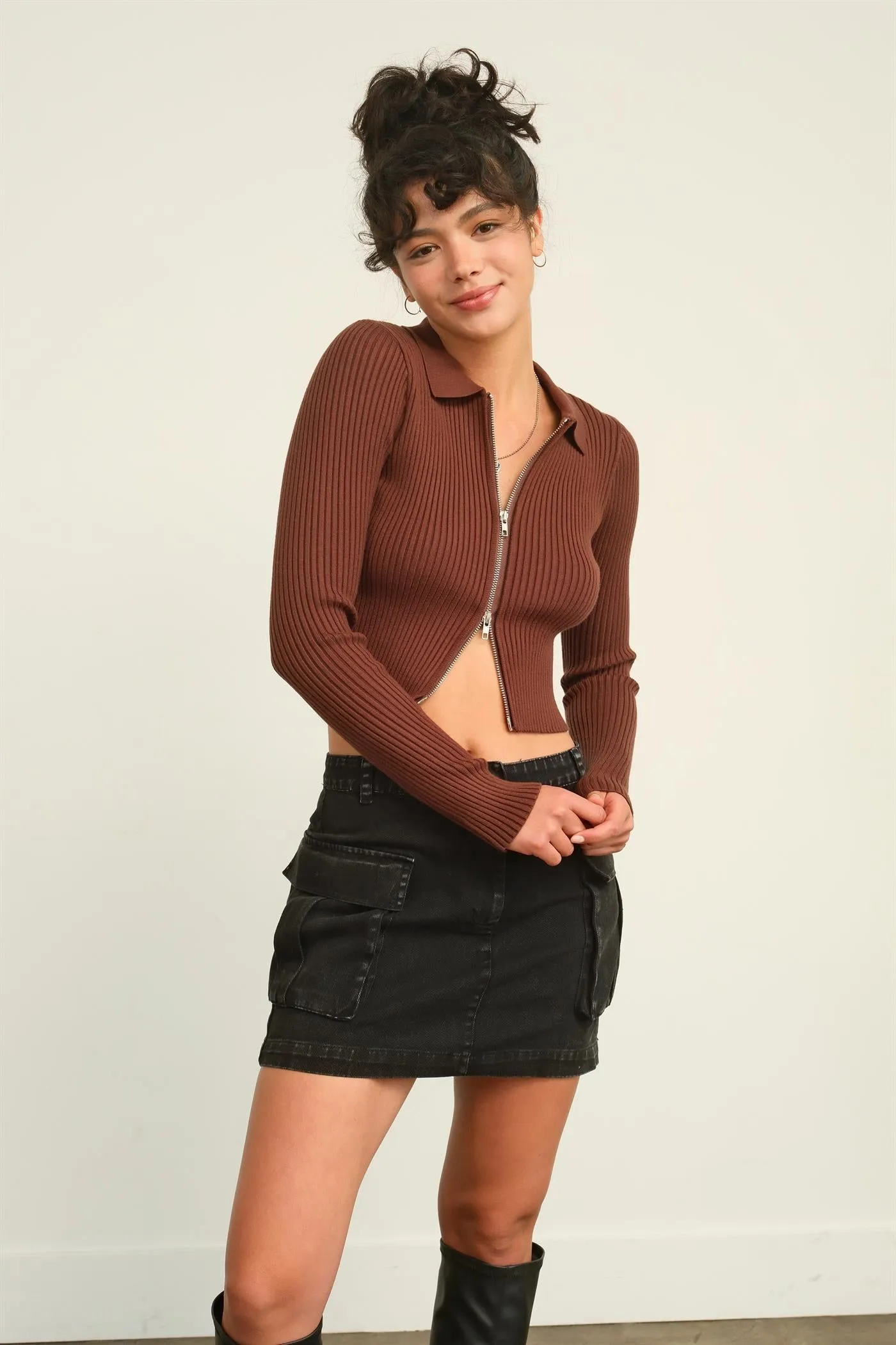 DZ24E923-FLAWLESS LOOK RIBBED DOUBLE ZIP TOP