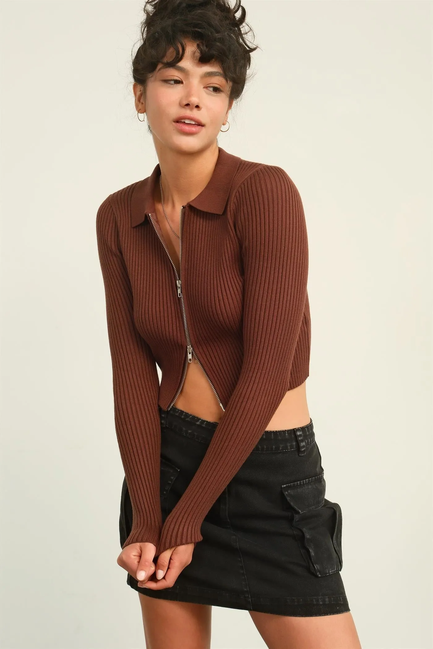 DZ24E923-FLAWLESS LOOK RIBBED DOUBLE ZIP TOP