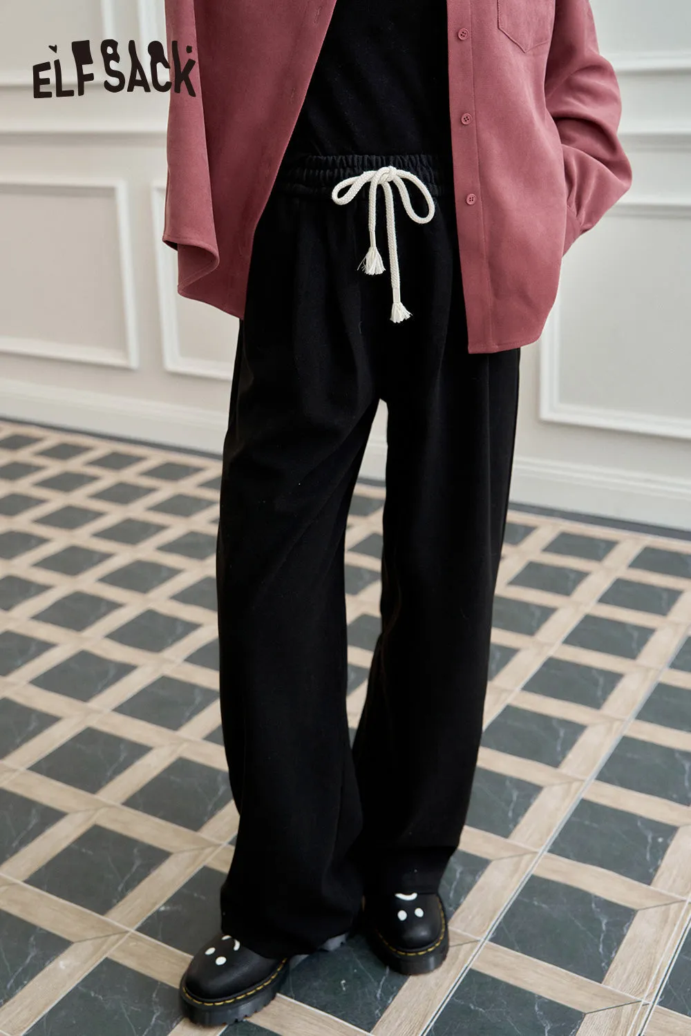 ELFSACK 2024 Autumn New Arrivals Women's loose retro red straight casual pants