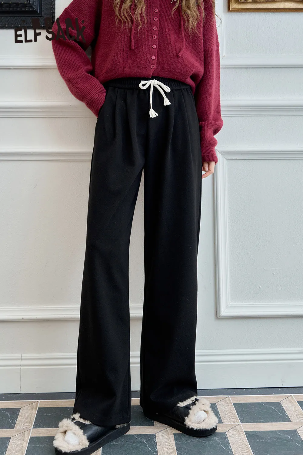 ELFSACK 2024 Autumn New Arrivals Women's loose retro red straight casual pants