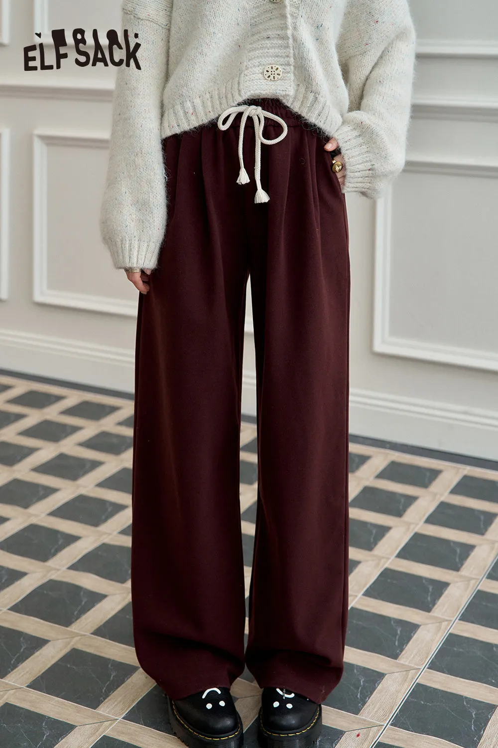 ELFSACK 2024 Autumn New Arrivals Women's loose retro red straight casual pants