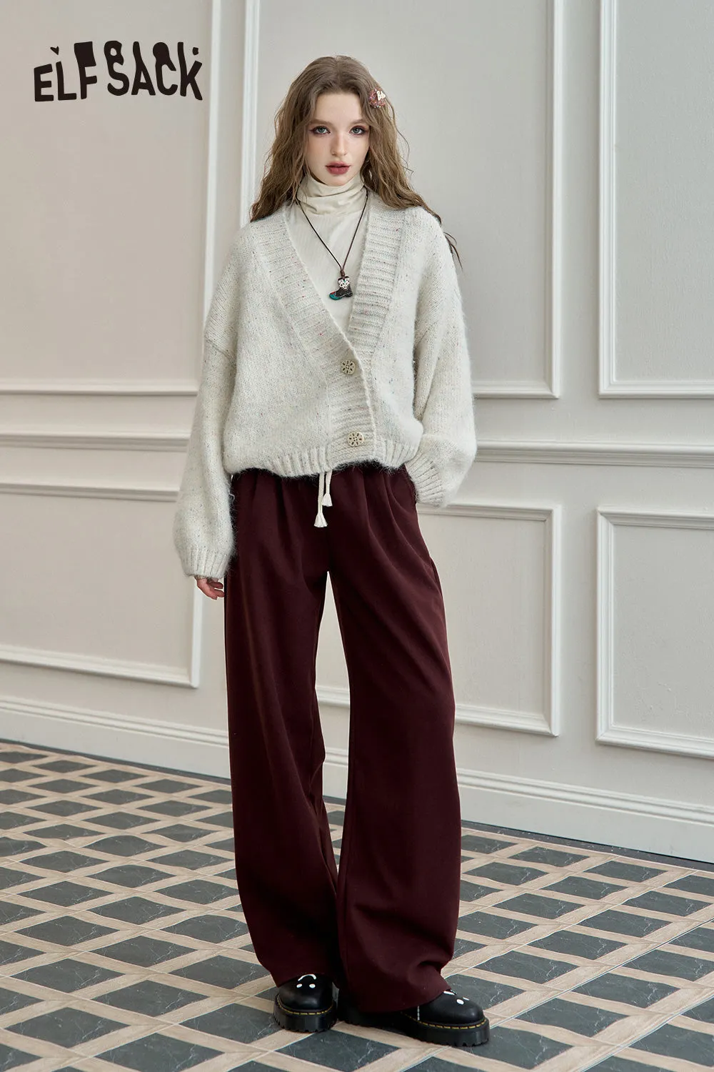 ELFSACK 2024 Autumn New Arrivals Women's loose retro red straight casual pants
