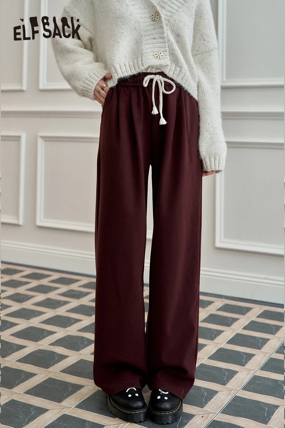 ELFSACK 2024 Autumn New Arrivals Women's loose retro red straight casual pants