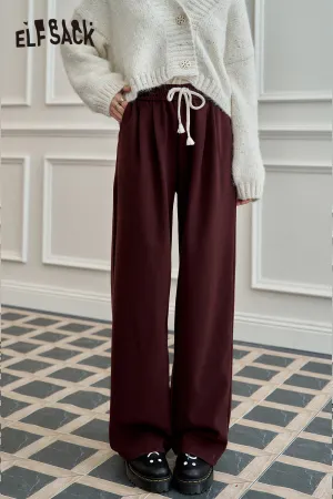 ELFSACK 2024 Autumn New Arrivals Women's loose retro red straight casual pants