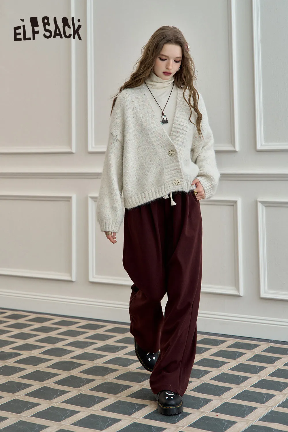 ELFSACK 2024 Autumn New Arrivals Women's loose retro red straight casual pants