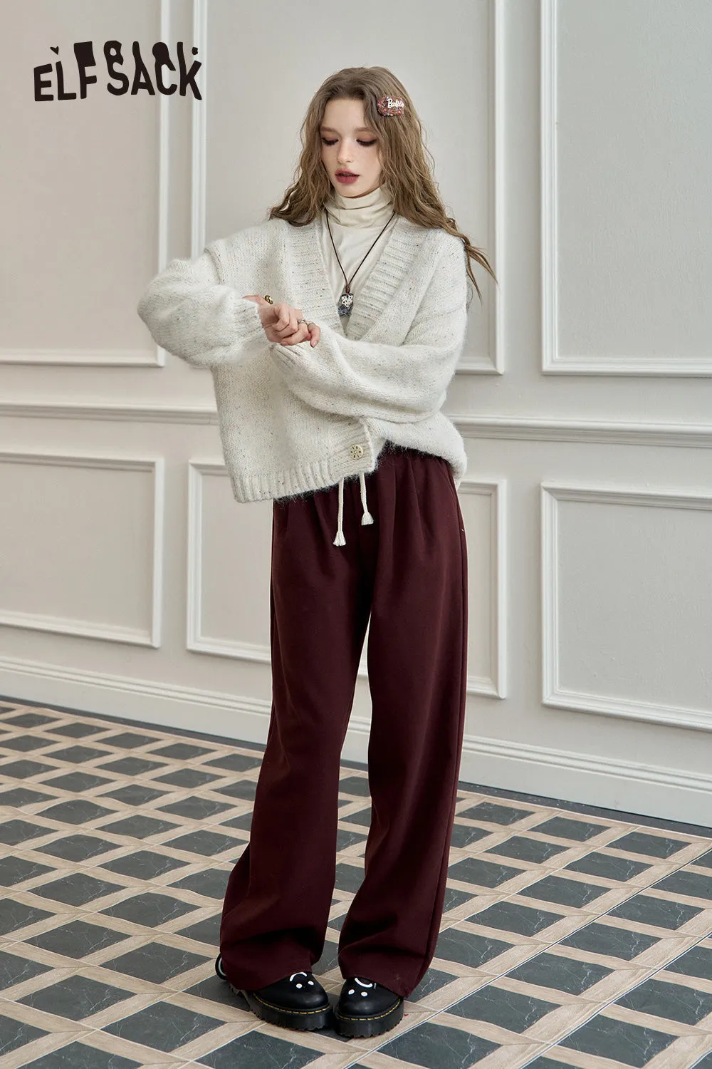 ELFSACK 2024 Autumn New Arrivals Women's loose retro red straight casual pants