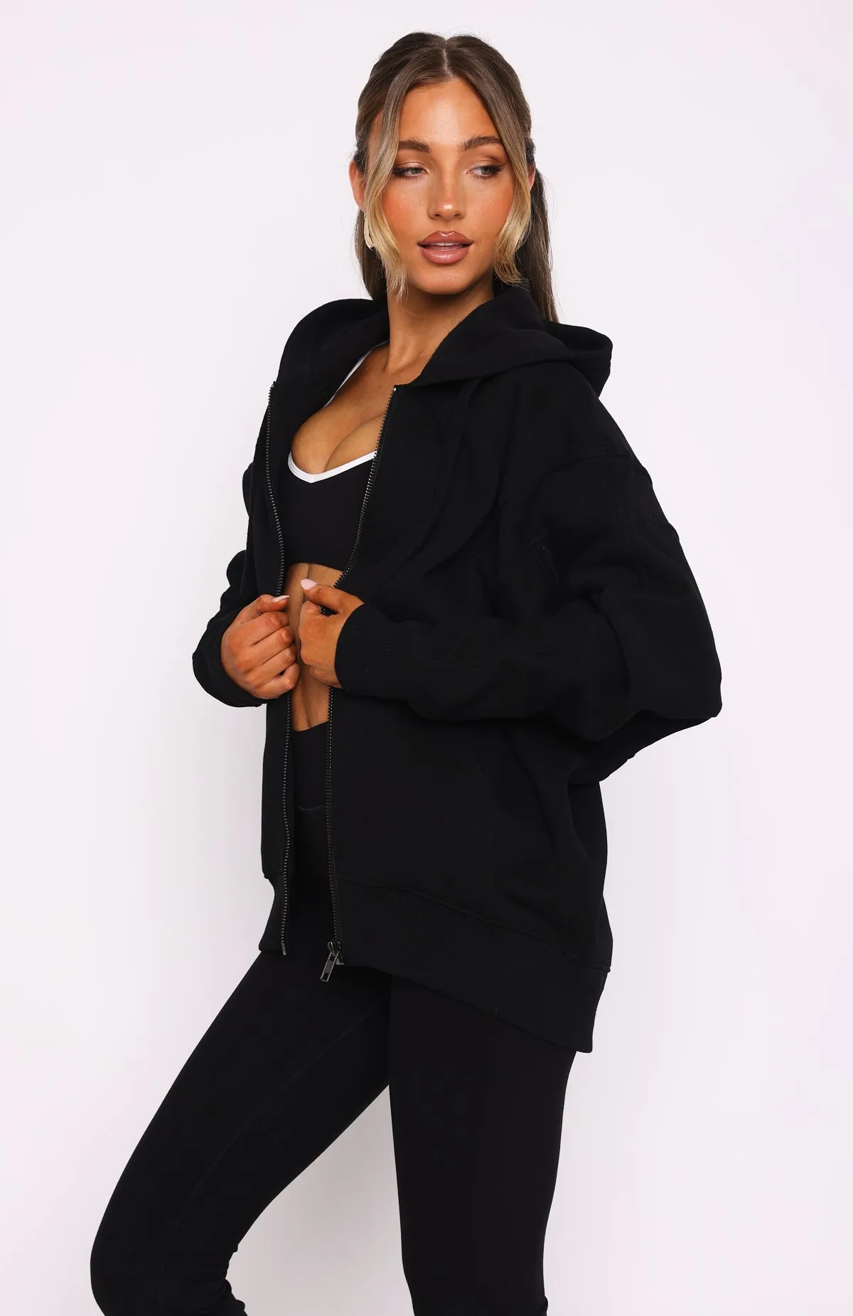 Everything You Want Zip Front Hoodie Black