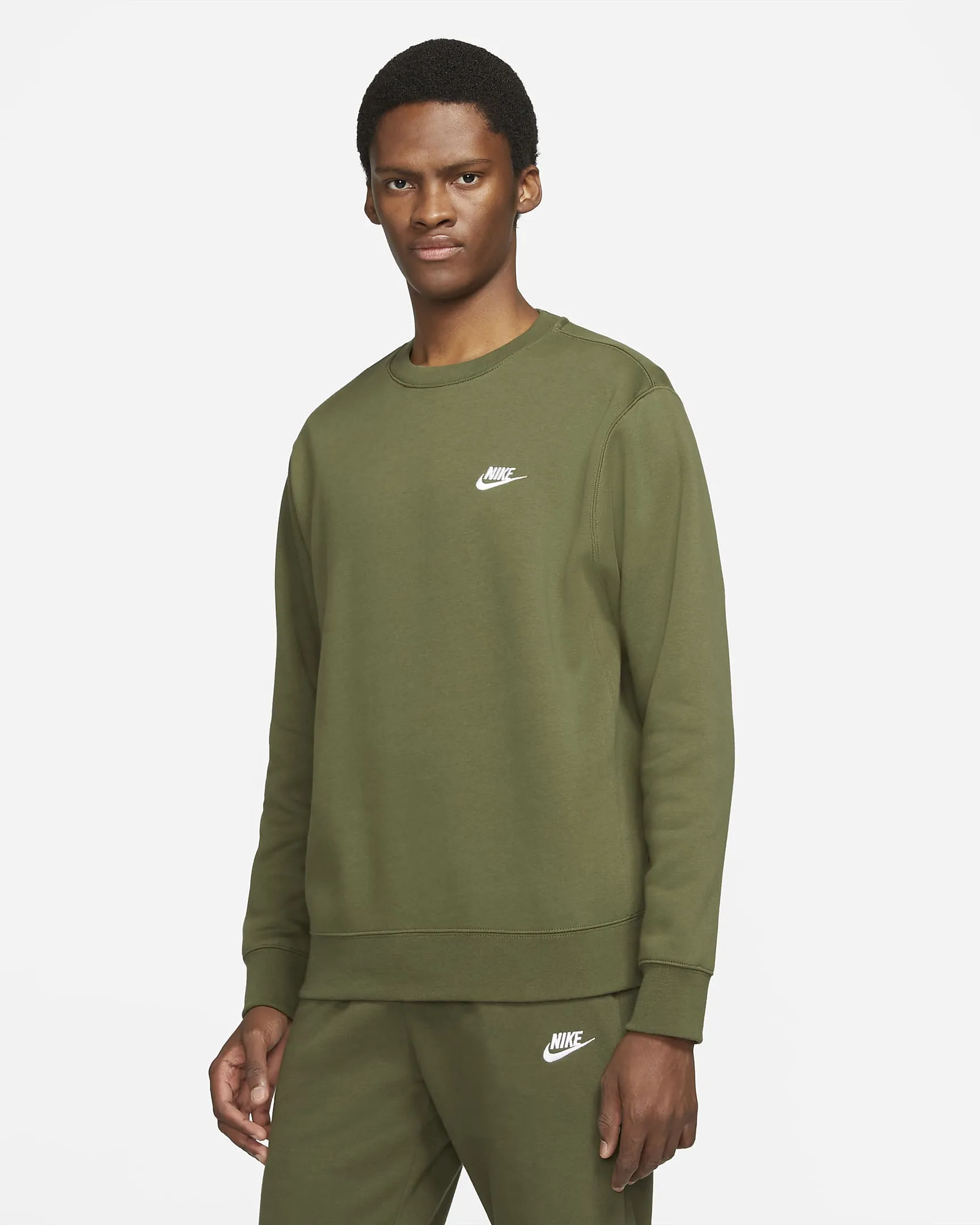 Fleece Crewneck Sweater (Rough Green   White)