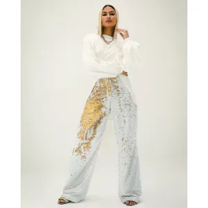 Gold sequin wide leg pants