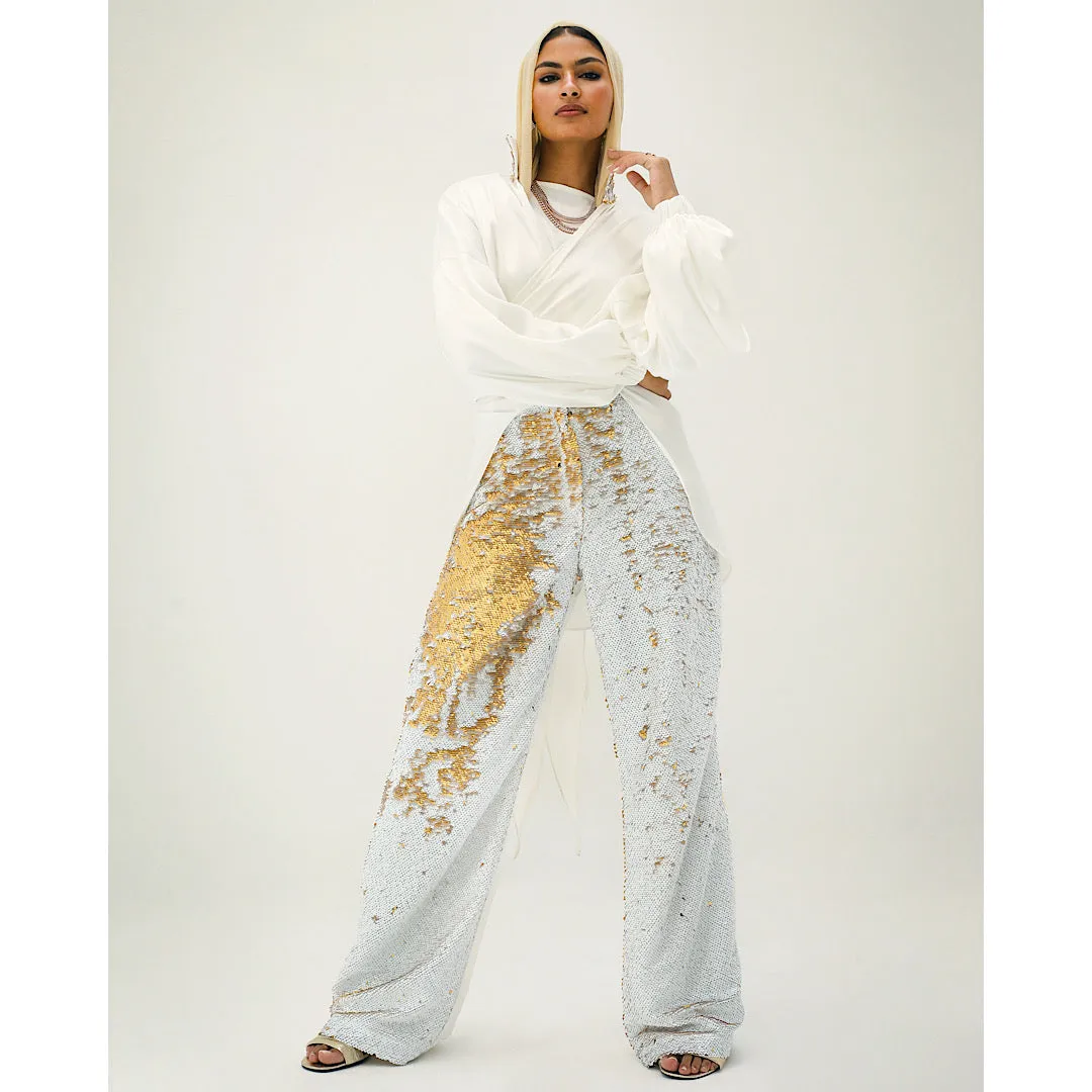 Gold sequin wide leg pants