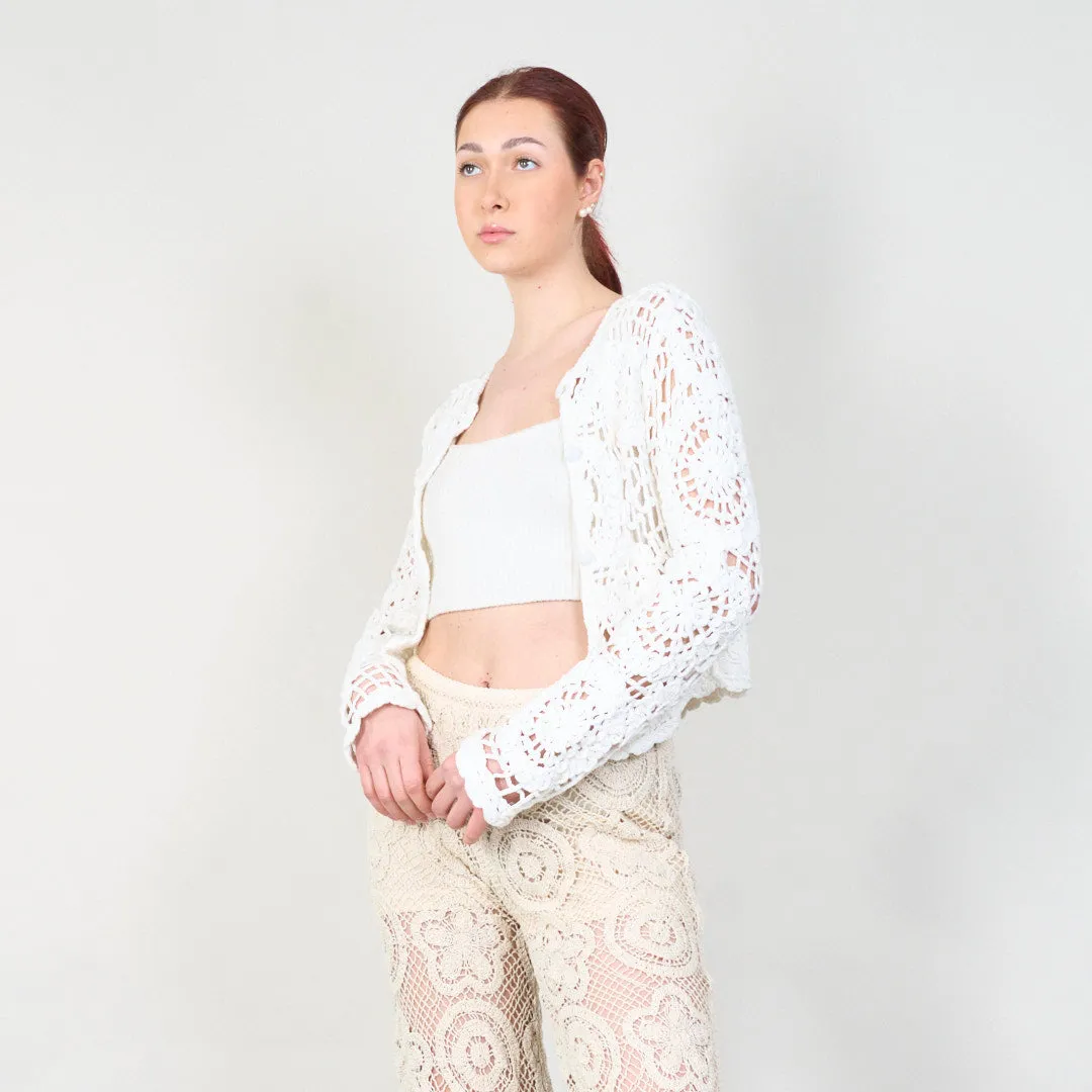 Handmade floral crochet cardigan with open front wholesale