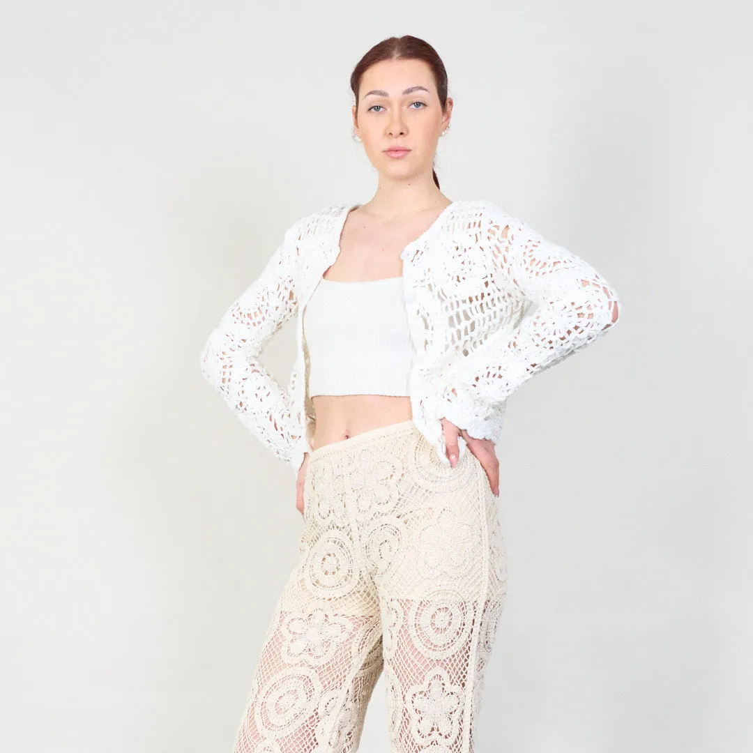 Handmade floral crochet cardigan with open front wholesale