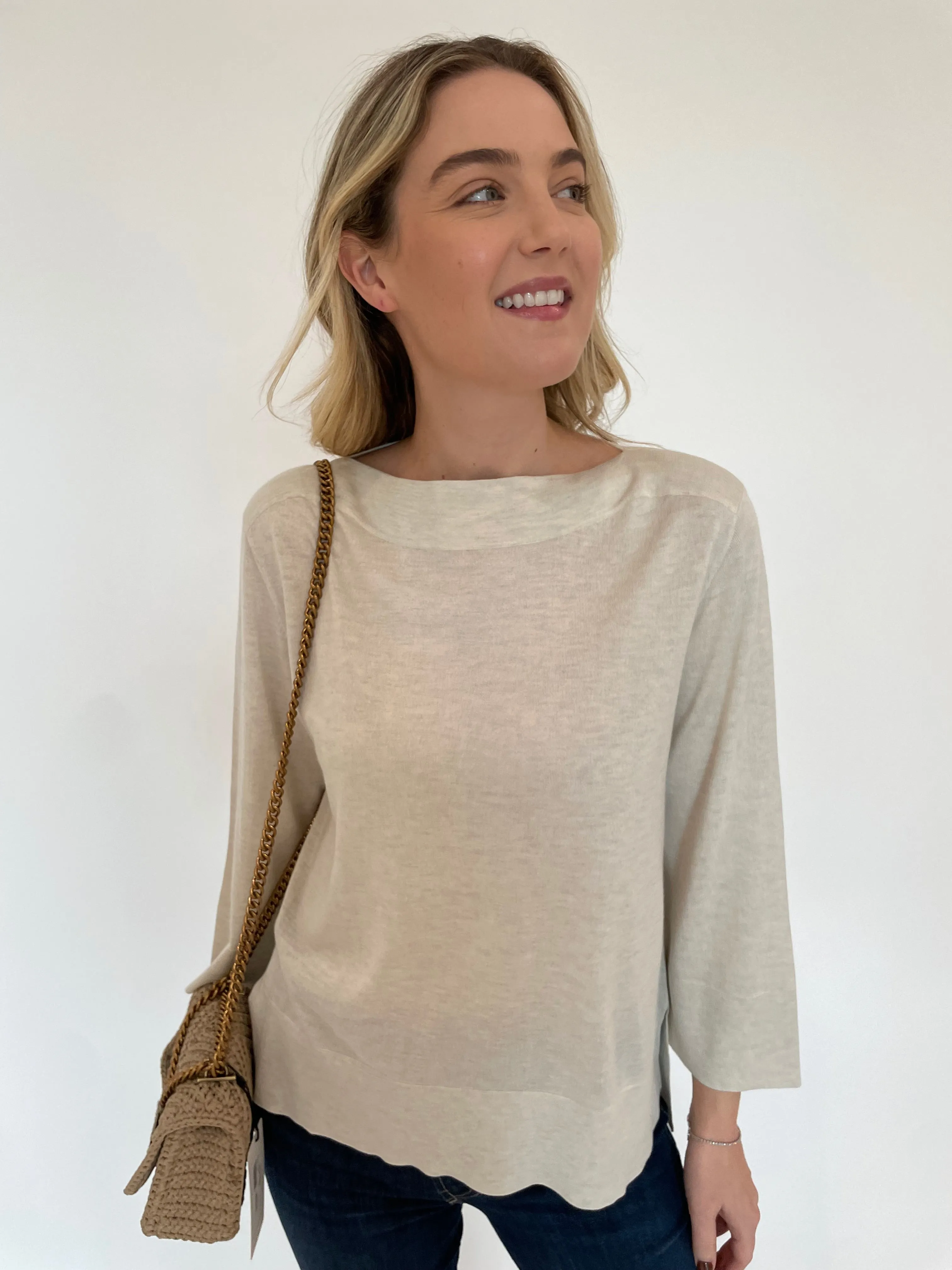 Hi Low Boatneck Sweater - Whisper