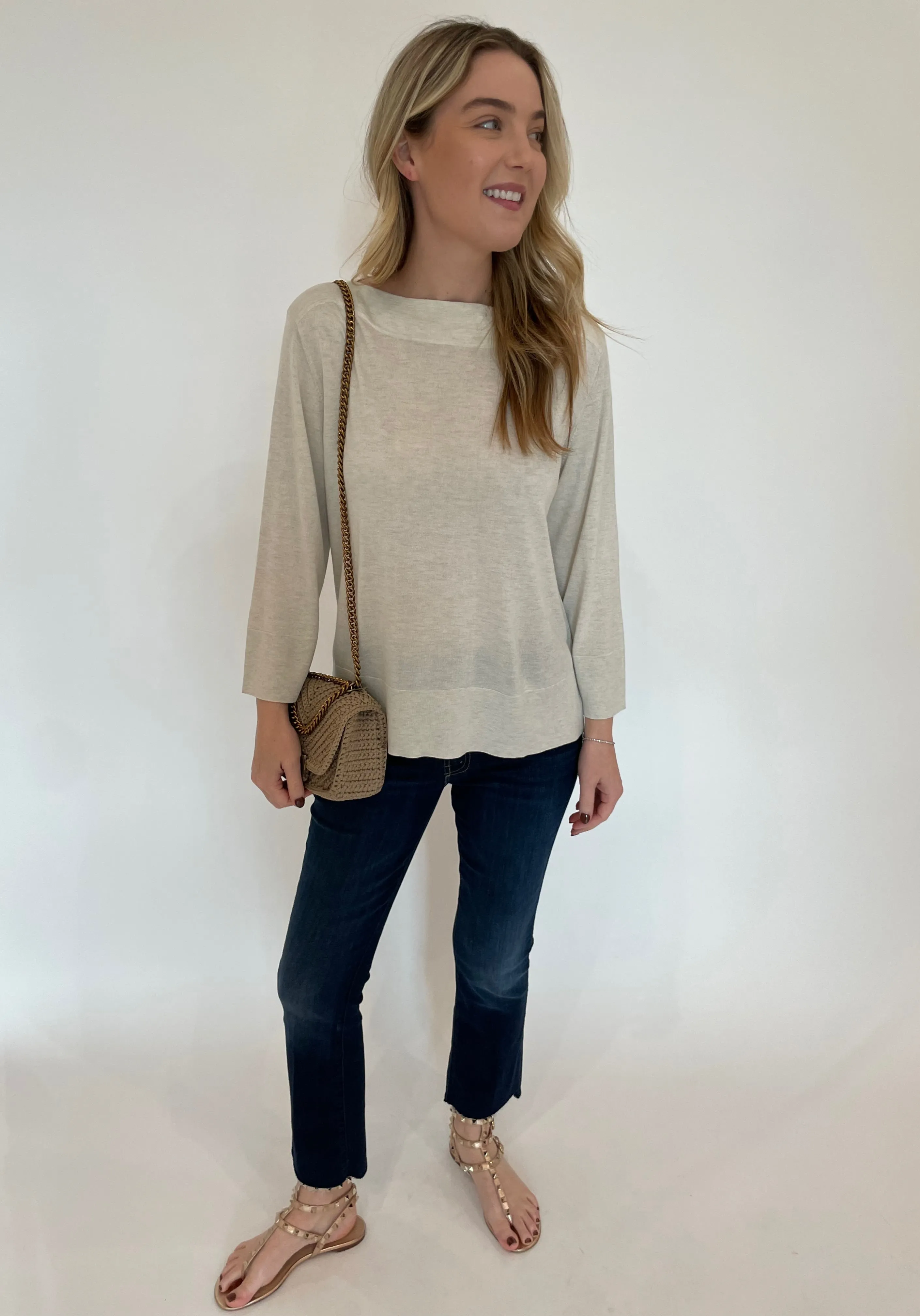 Hi Low Boatneck Sweater - Whisper
