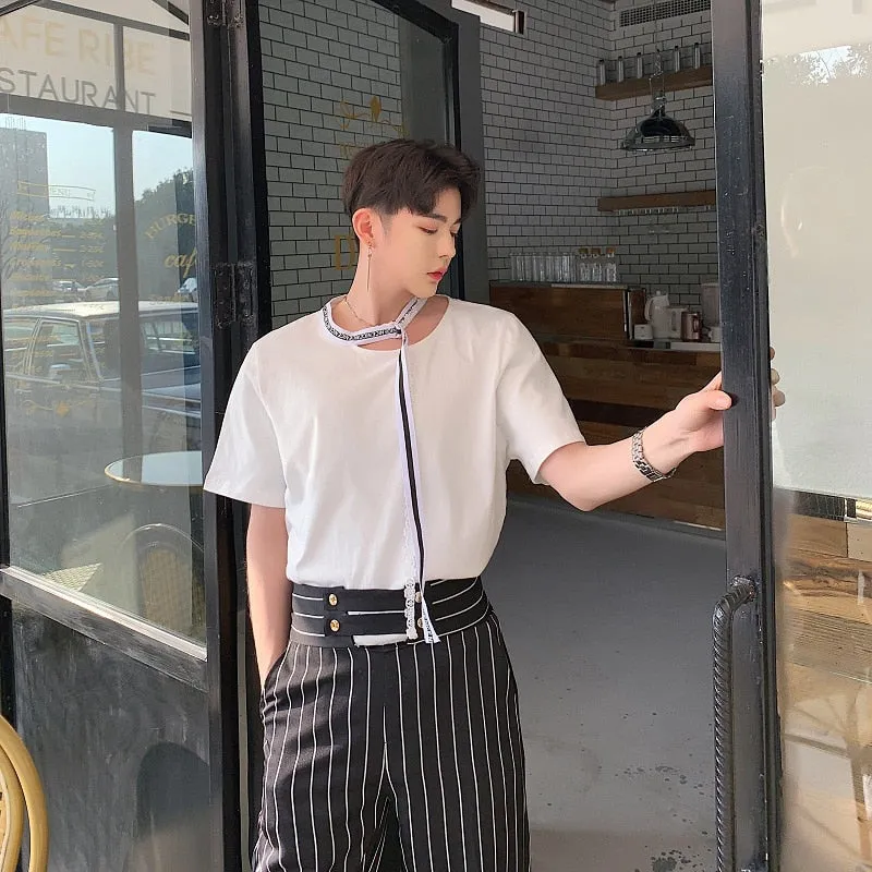 High Waist Casual Striped Vintage Style Men Pants