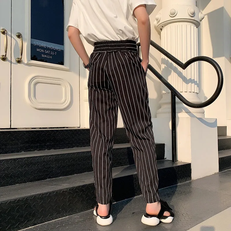 High Waist Casual Striped Vintage Style Men Pants