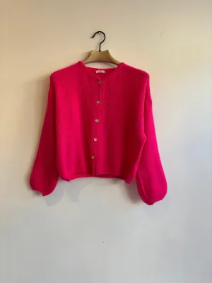 Hot Pink Long Sleeve Mohair Cardigan