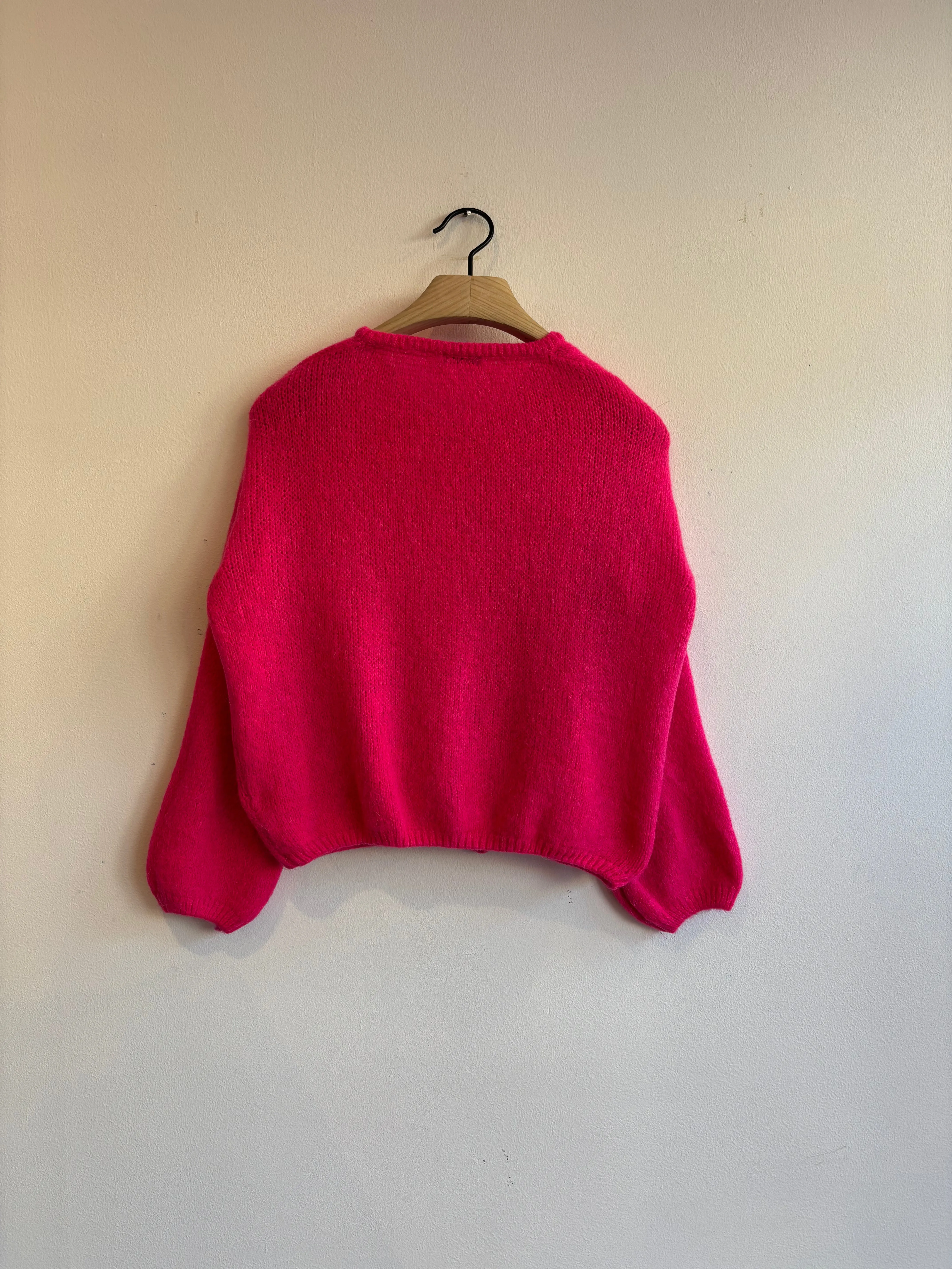 Hot Pink Long Sleeve Mohair Cardigan
