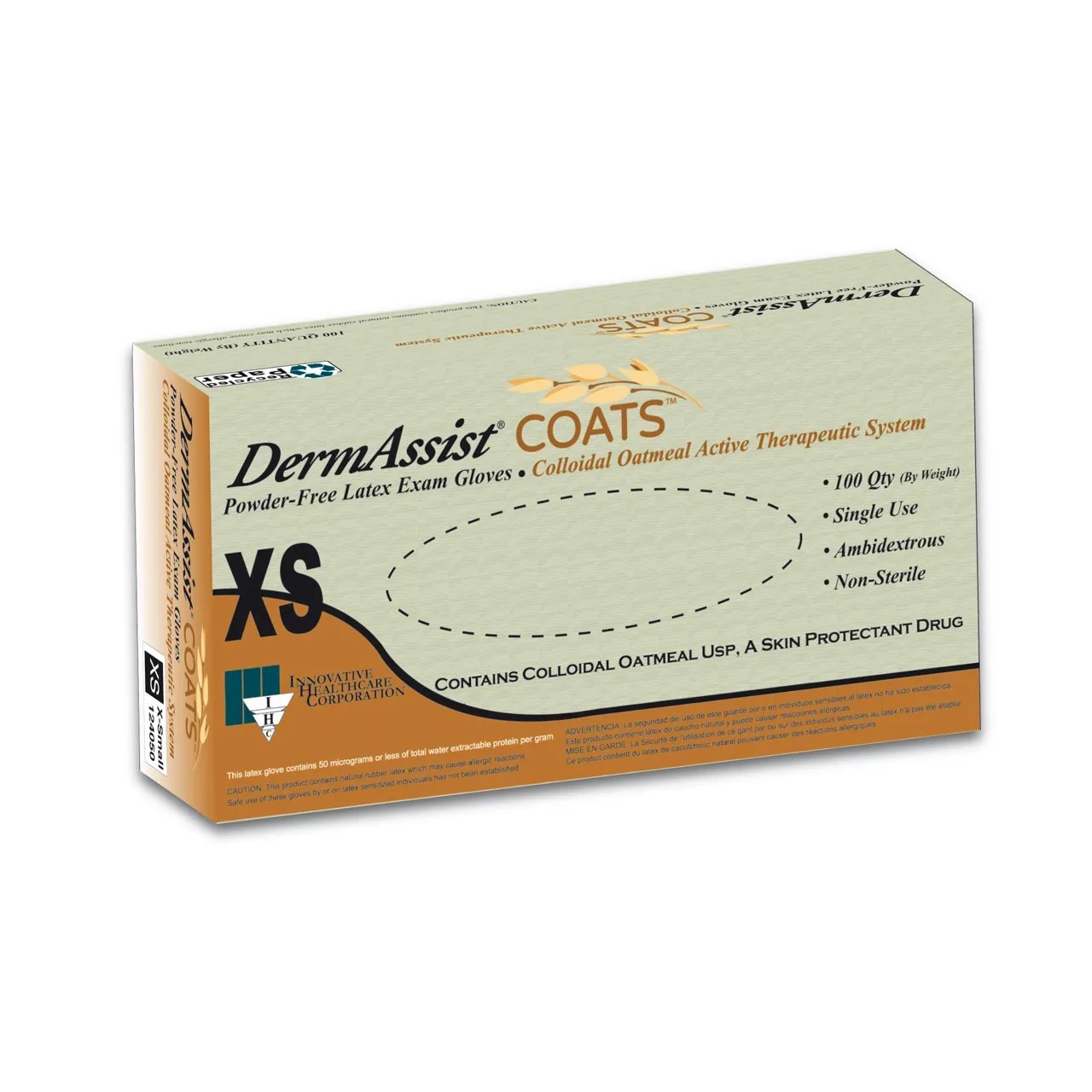 Innovative Healthcare DermAssist Coats Latex Exam Gloves, Non Sterile, Powder Free, Series 124
