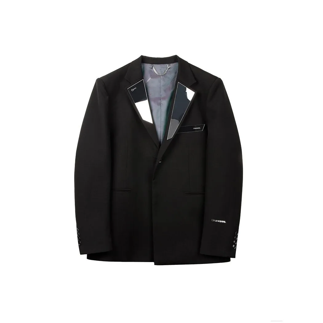 Irregular Acrylic Mirror Single Breasted Suit Black