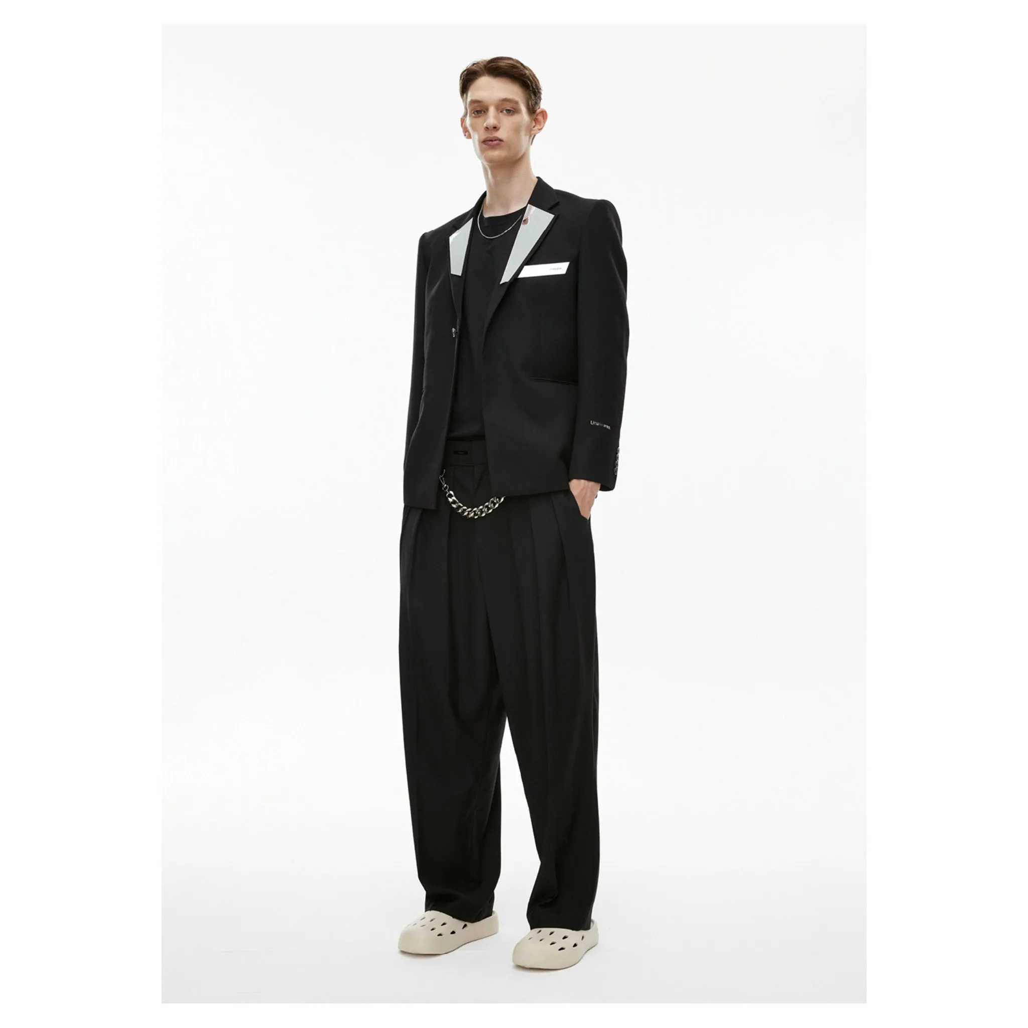 Irregular Acrylic Mirror Single Breasted Suit Black