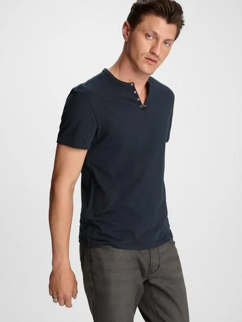 John Varvatos S/S Eyelet Placket Tee - Indigo