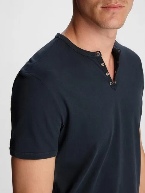 John Varvatos S/S Eyelet Placket Tee - Indigo