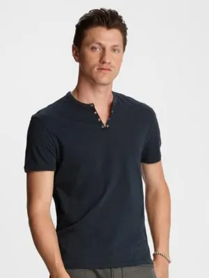 John Varvatos S/S Eyelet Placket Tee - Indigo