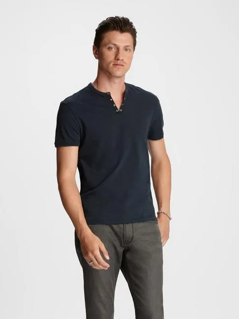 John Varvatos S/S Eyelet Placket Tee - Indigo