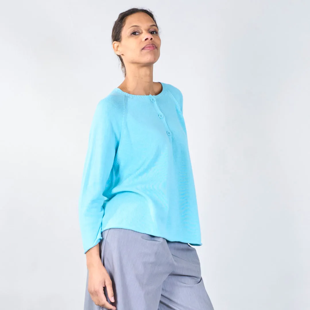 Knit top with button detail and wavy hem wholesale