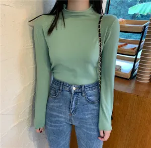 Korean Slimming Slim-Look Long Sleeved Half-Height Collar Women Sweater
